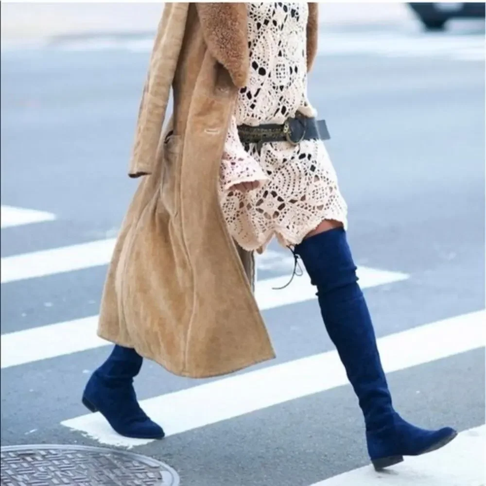 Stuart Weitzman Lowland Over-The-Knee Suede Boots in Navy Size 5